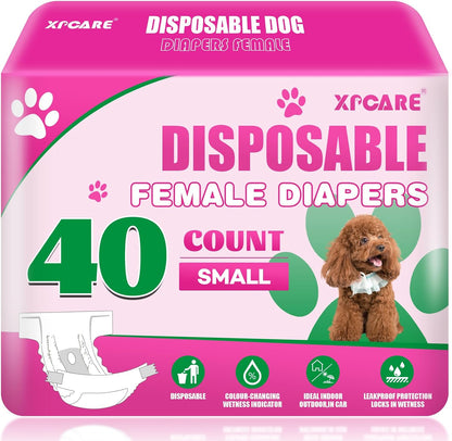 XPCARE disposable female dog diapers small size 40 count package front view