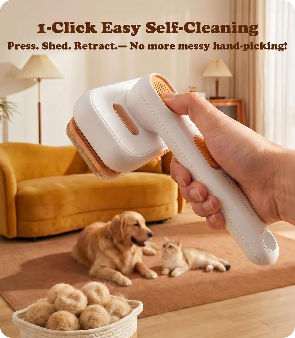 Rorhxia three in one pet grooming tool effectively deshedding a long haired cat.