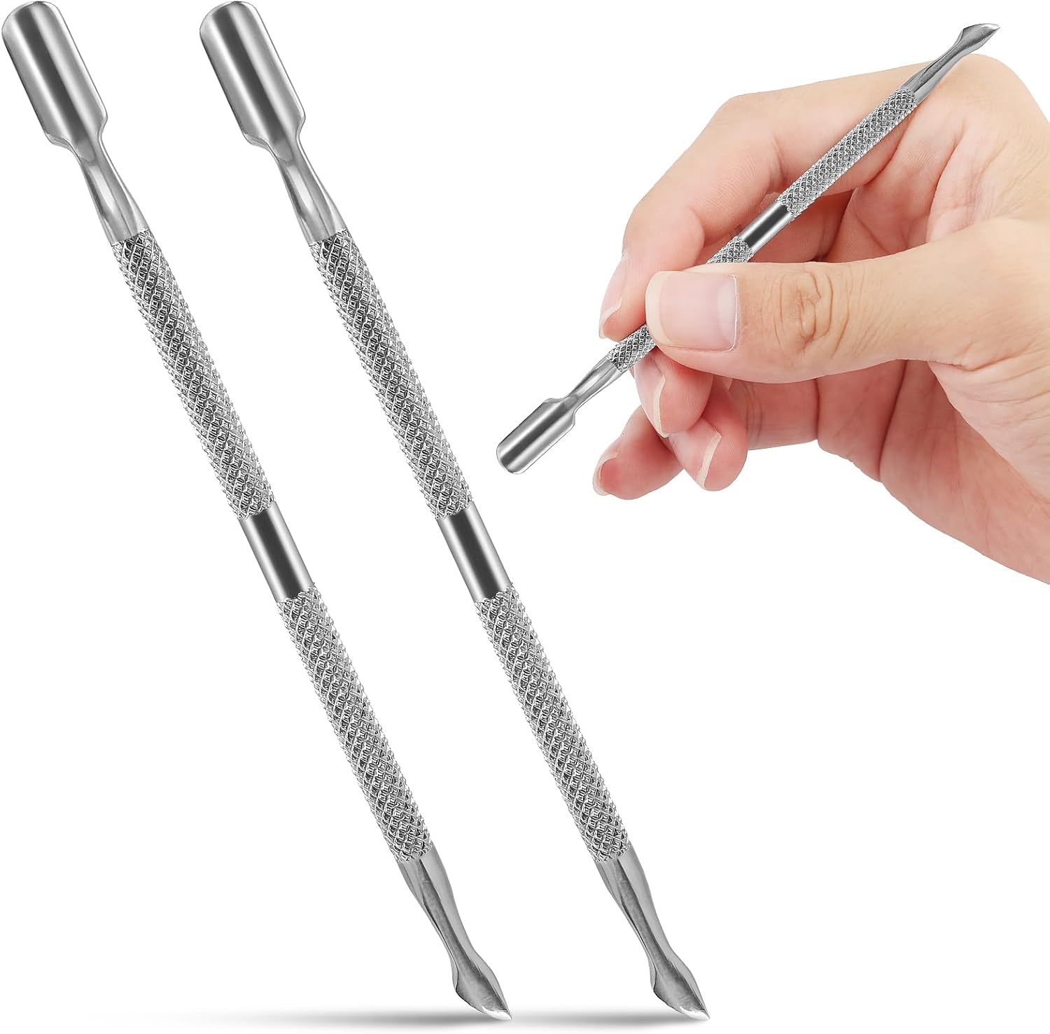 Hofason stainless steel cuticle pusher and cutter set front view