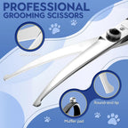 Ergonomic black handles and finger rests of the premium dog trimming scissors.