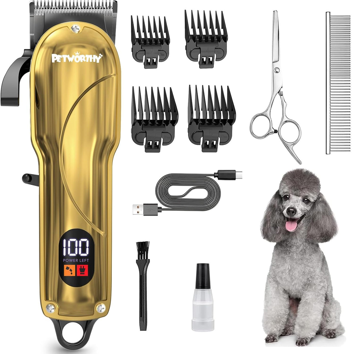 Quiet Dog Grooming Kit - 2000mAh Dog Clippers for Grooming Dog Grooming Clippers for Heavy Thick Hair Coats Waterproof Rechargeable Cordless Clippers Safe and Easy to Clean Home Pet Grooming Gold - Image 9