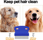 Fine tooth flea comb removing loose floating hair from fur