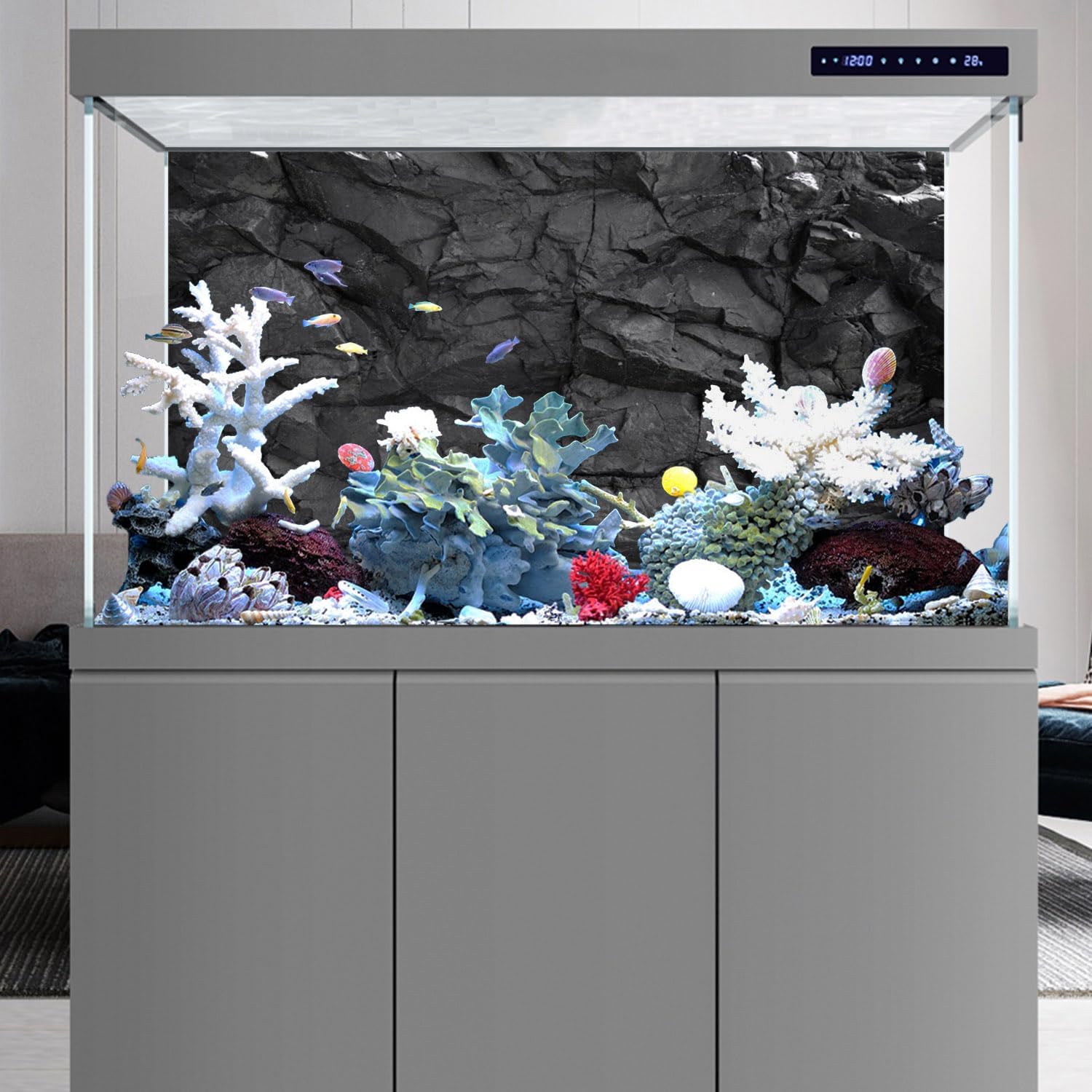 Realistic rock wall backdrop for reptile habitats and aquariums.