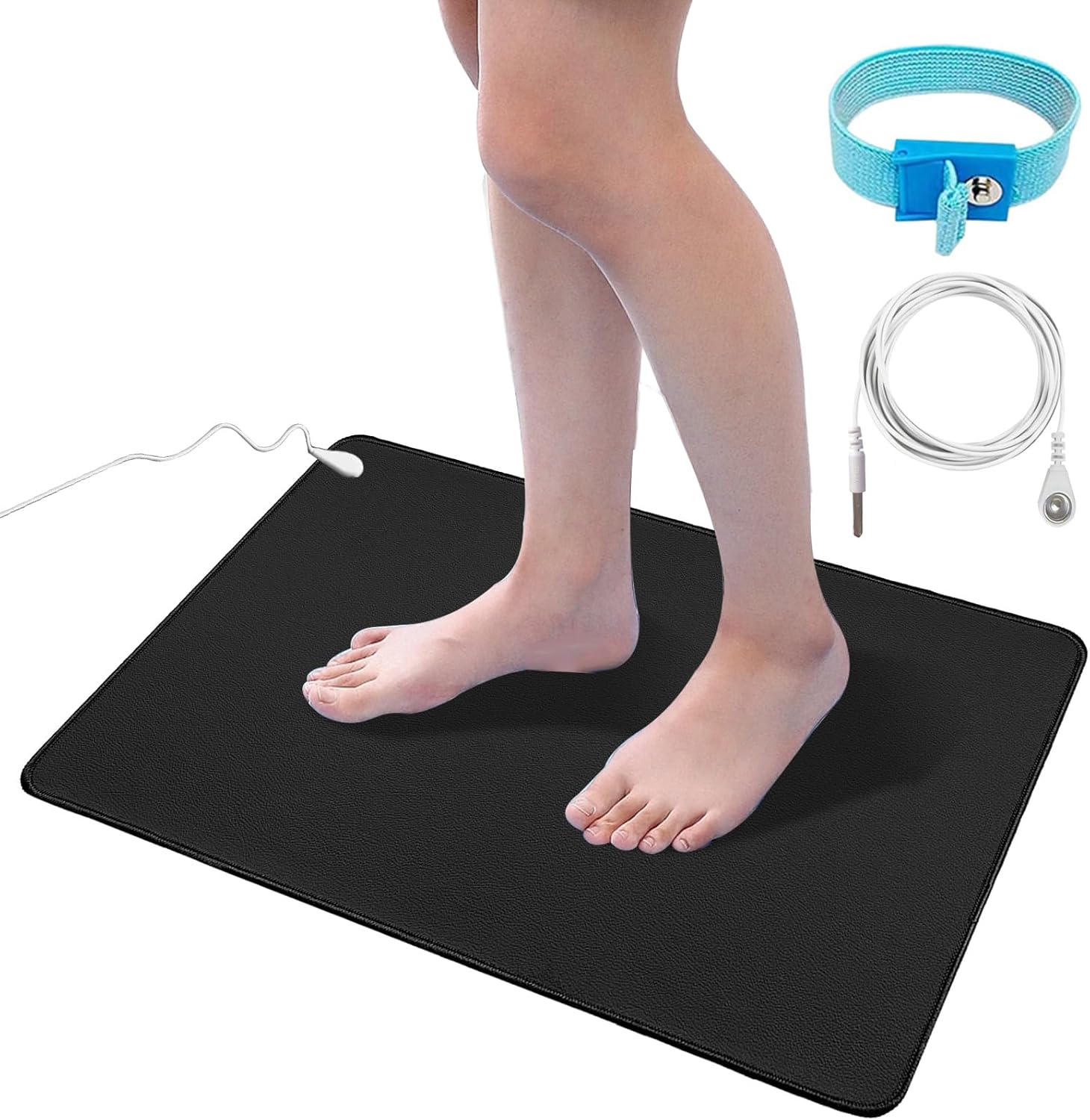 WONMAOUL Grounding Mat Kit front view showing conductive black leather surface