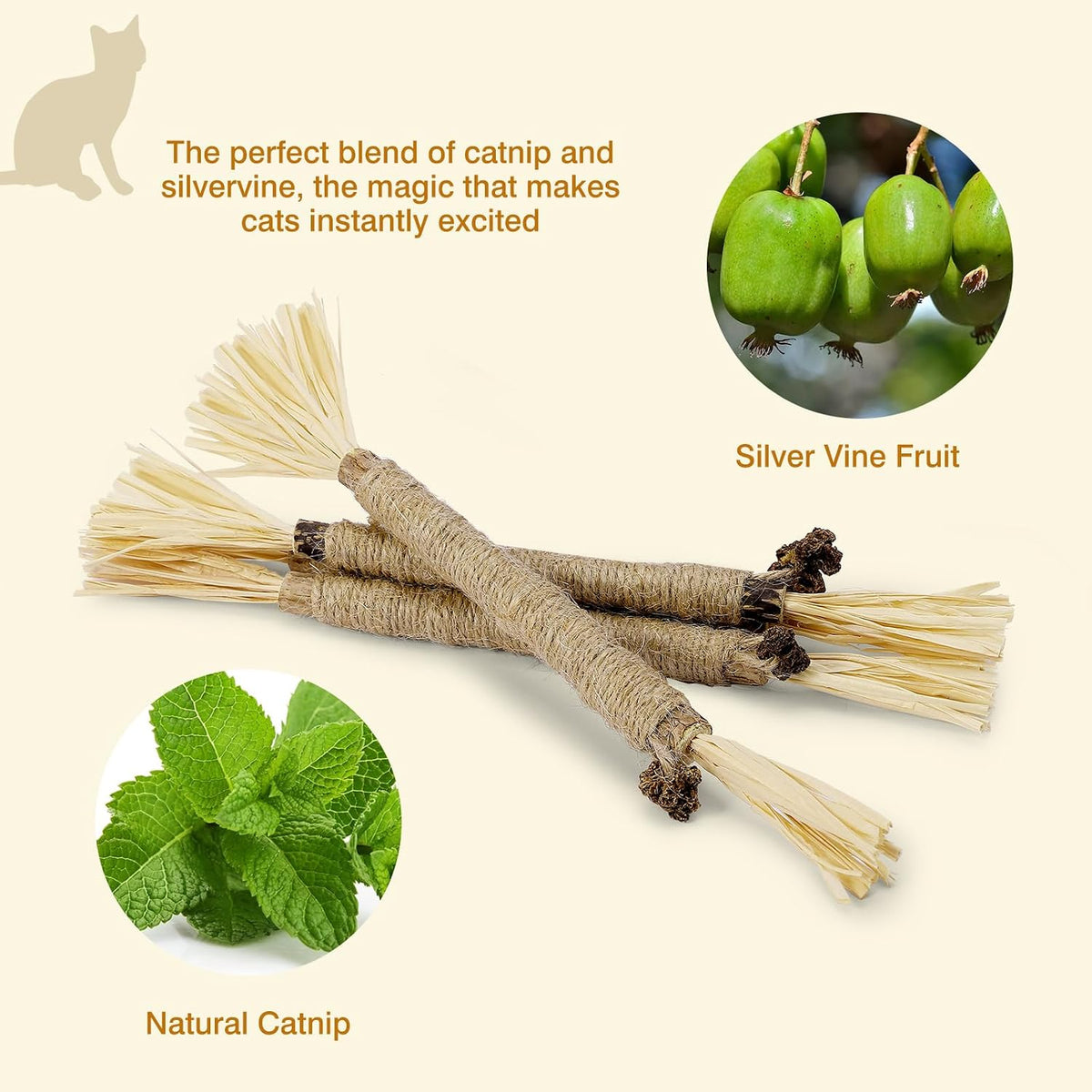 Four pack of Sinrobo silvervine sticks for indoor cats