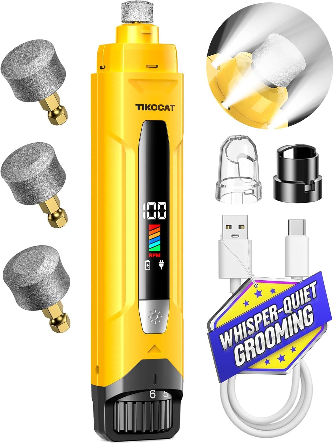 Whisper-Quiet Dog Nail Grinder, 50% More Powerful 6-Speed Pet Nail Trimmer with LED Display & 4 LED Lights, 3 Grinding Bits, No Over-Cutting, Stress-Free Grooming for Dogs, Cats & All Sensitive Pets - Image 11
