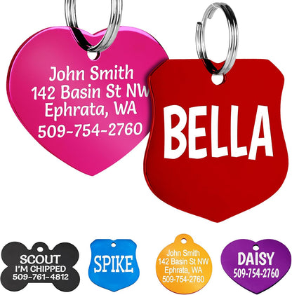 GoTags Customizable Pet Name Tags displayed in a collection of multiple bright colors and regular sizes.