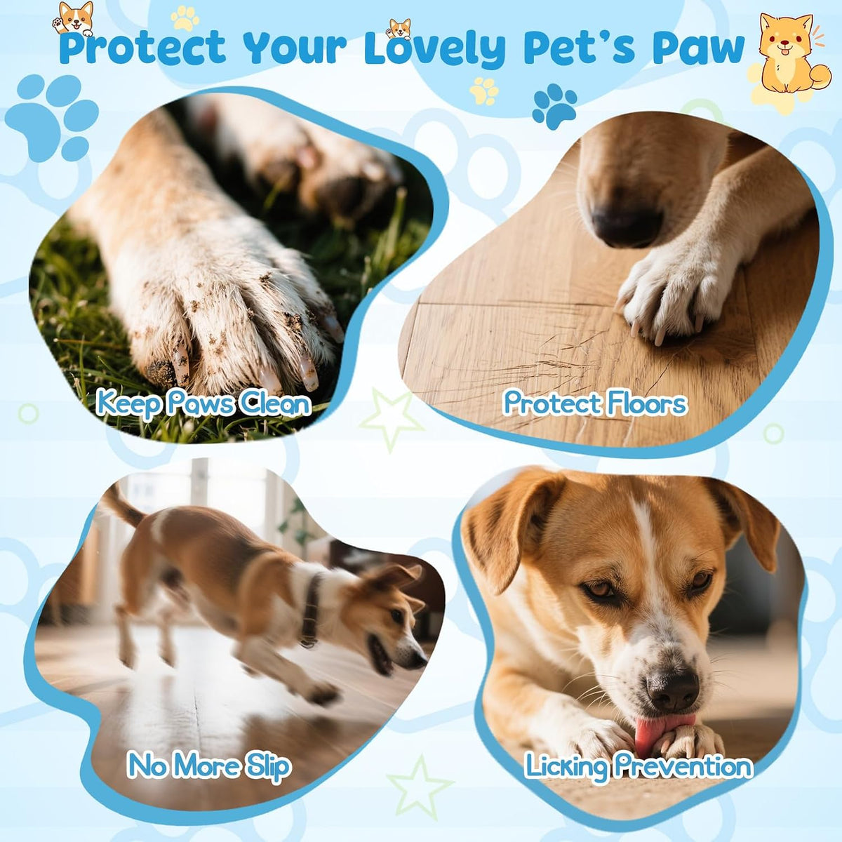 Side view of anti-slip dog socks on pet paw
