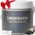 Ulluxe Charcoal Underarm Detox Body Scrub front view showing premium USA packaging for armpit odor control