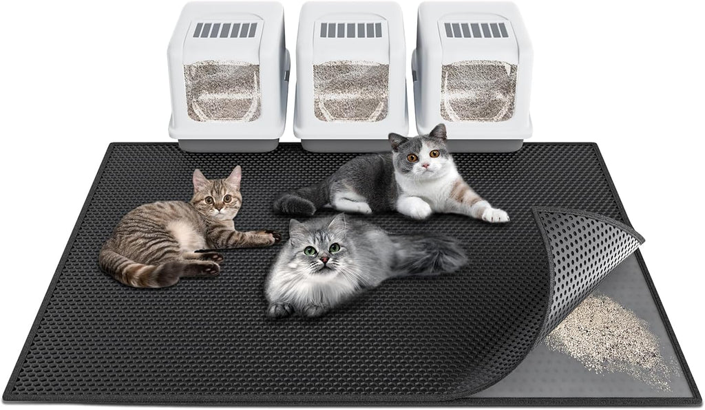 Waretary Cat Litter Box Mat: 36"x 30" Waterproof Kitty Cat Litter Trapping Mat, Easy-clean Double-layer Scatter Control Pad Rug (Grey) - Image 11