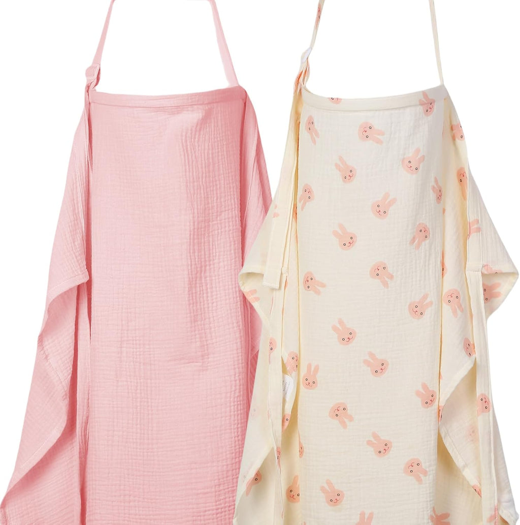 Zdolmy 2 pack nursing covers front view in pink and bunny print