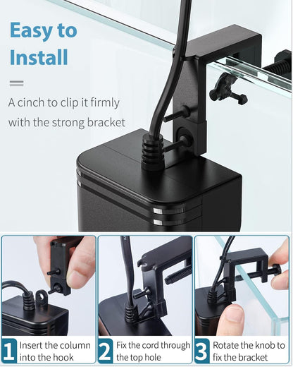 Air pump mounting bracket attached to small nano fish tank wall