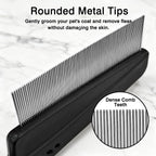 Close up of Attkryy fine tooth stainless steel pet comb
