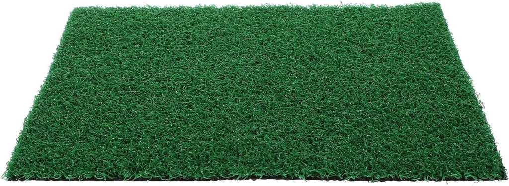 Yardwe pet safe green artificial lawn mat inside a clear glass terrarium tank.