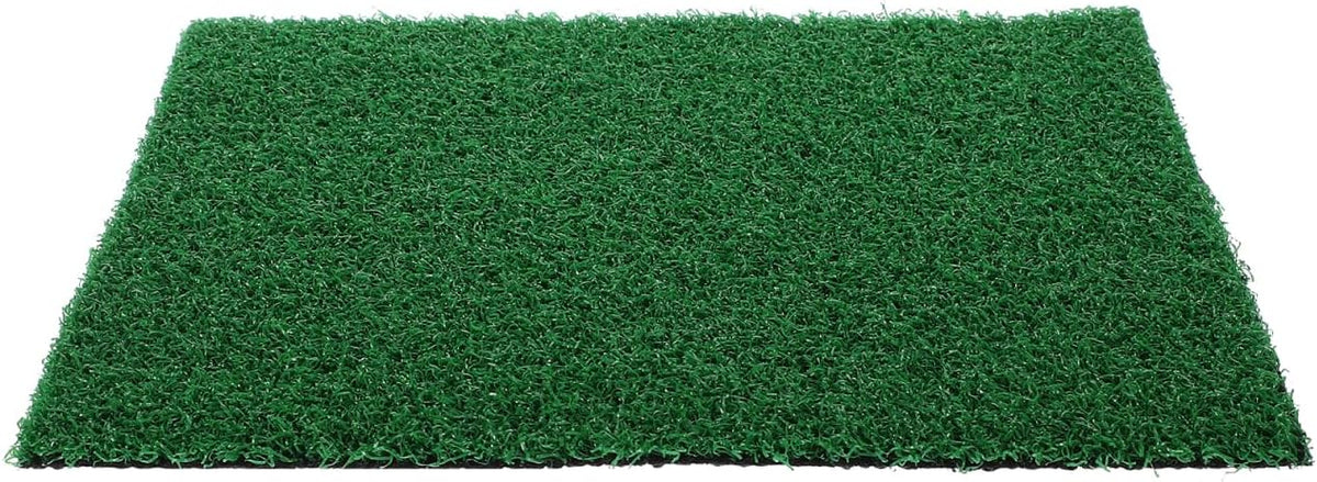 Yardwe pet safe green artificial lawn mat inside a clear glass terrarium tank.