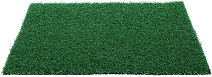 Yardwe pet safe green artificial lawn mat inside a clear glass terrarium tank.