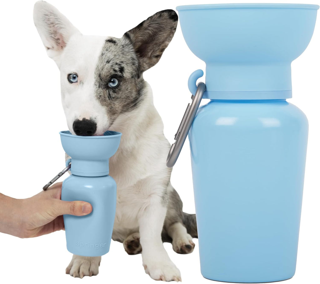 Springer Dog Water Bottle | Portable Travel Drinking Feeder Dispenser for Dogs & Puppies | As Seen on Shark Tank | Leak-Proof Bowl | BPA-Free | Outdoor Walking, Hiking & Travel | 15oz Blue - Image 12