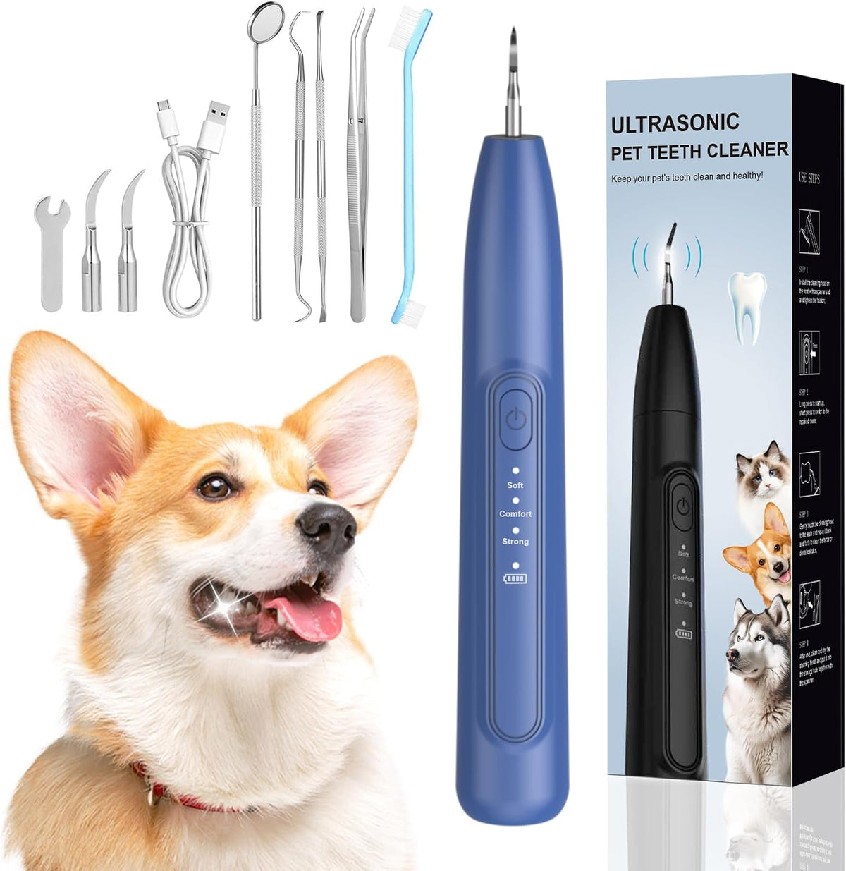 Ultrasonic Dog Plaque Remover Tool, 3 Modes Plaque and Tartar Remover for Dogs, Low Noise Sonic Dog Tartar Remover Dogs Plaque Remover with Toothbrush 2 Cleaning Head for Pet Dental Care, White - Image 9