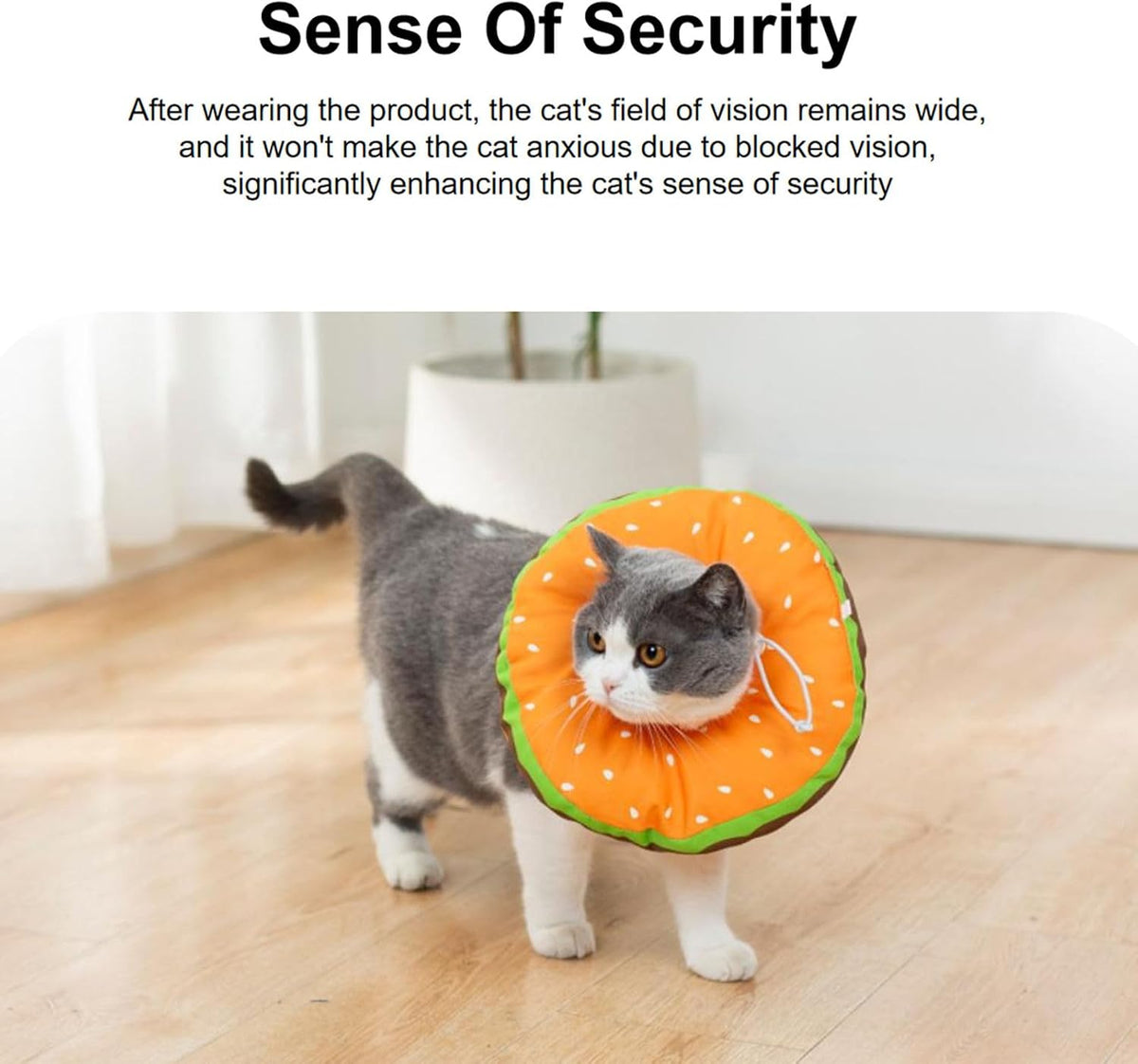 Cushioned cat donut collar with adjustable neck drawstring for comfortable recovery