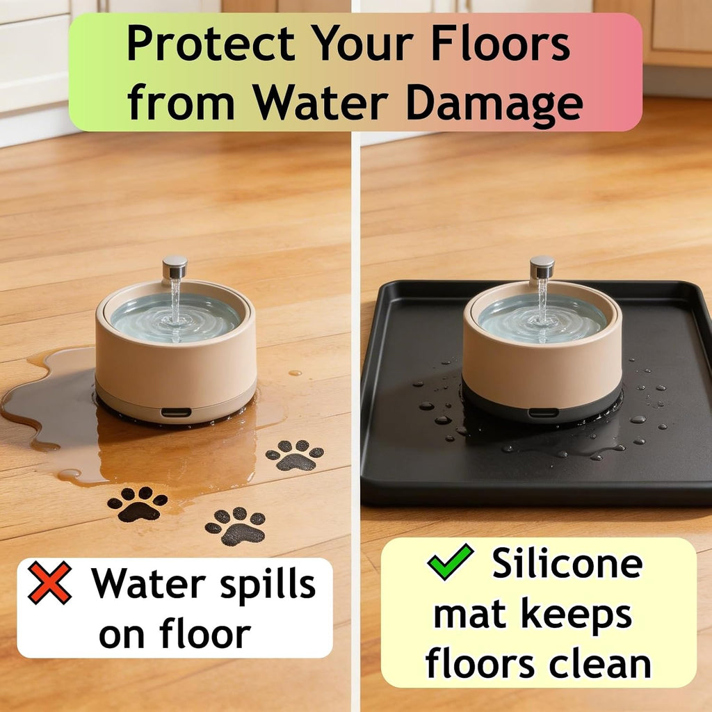 Silicone Square Mat 16x16 for Water Bowl, Waterproof Pet Bowls Mat, Black - Image 3