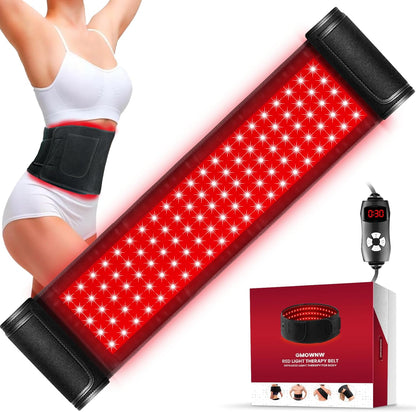 GMOWNW red light therapy belt front view showing the active red LED chips.