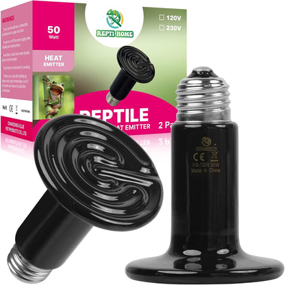 Two piece REPTI HOME infrared ceramic heater set showing the premium heat resistant outer shell