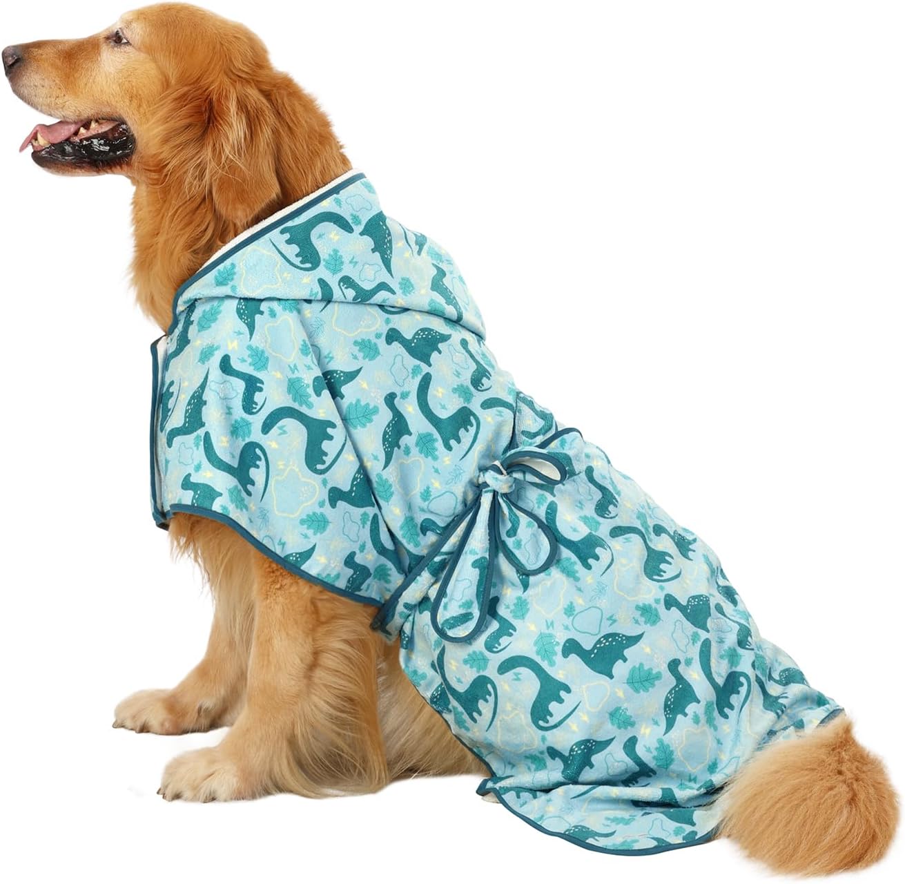 HDE Dog Bathrobe Super Absorbent Quick Drying Puppy Towel Wrap Coat Adjustable After Bath Robes with Hood for Dog Sizes S-XXL White Rubber Ducks S - Image 9