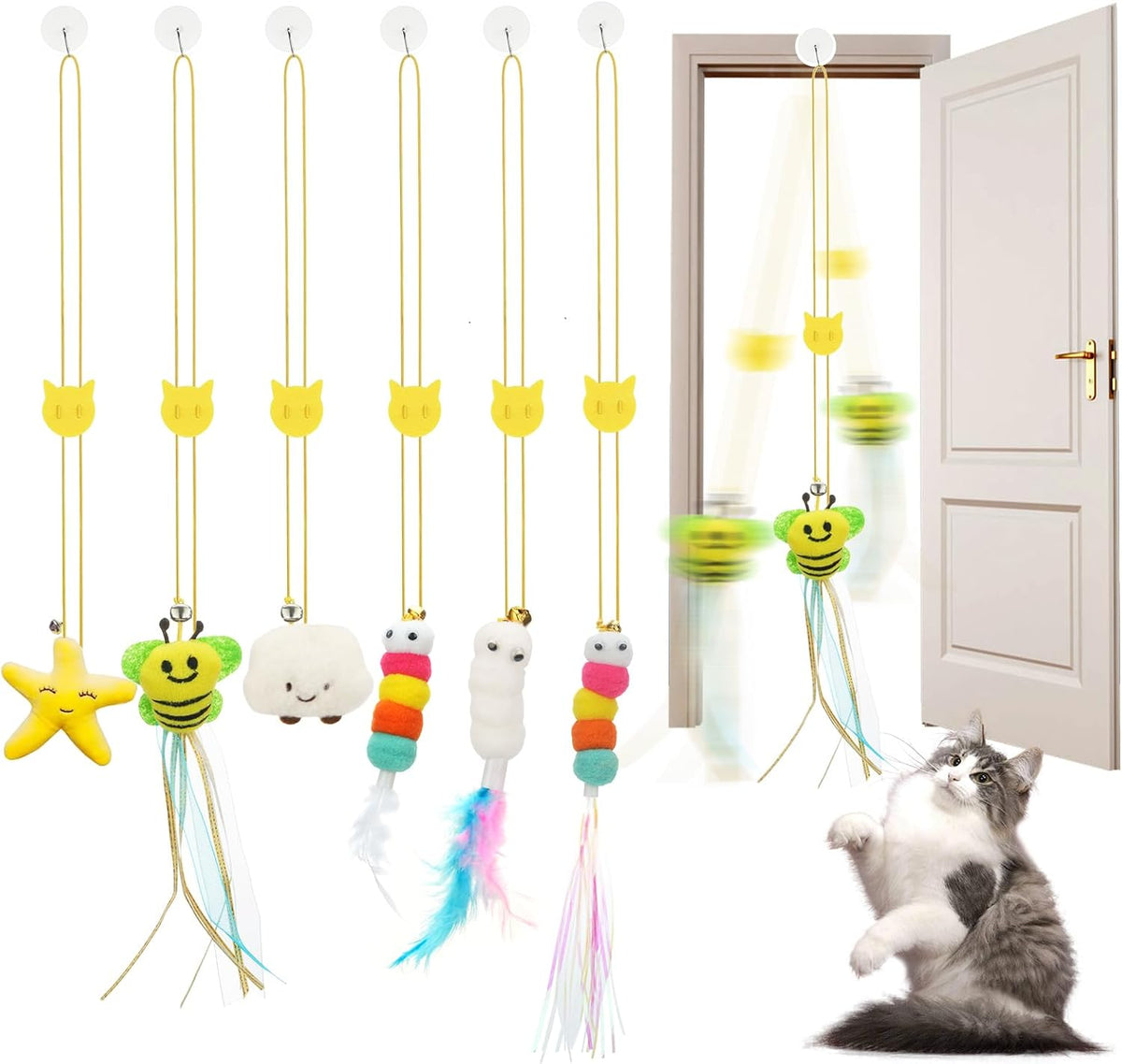 Complete 12-piece cat toy set laid out together