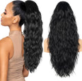 ZQIAN BEAUTY 26 inch black ponytail extension front view showing long wavy synthetic hair