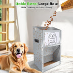 Hizmivos outdoor automatic pet food station with top lid open for filling kibble