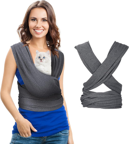 Dog Sling Carriers, Cat Wrap Carrier Chest, Front Facing Dog Sling, Hands Free, Size Adjustable, Soft Cotton, Swaddle Bag for Outdoor(Light Grey) - Image 10
