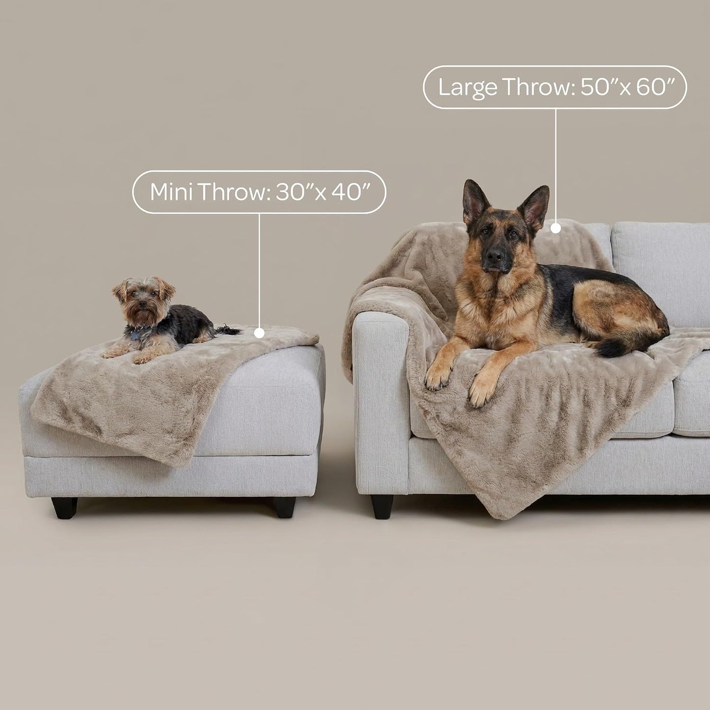 Soft European faux fur pet throw with leakproof lining texture close up.