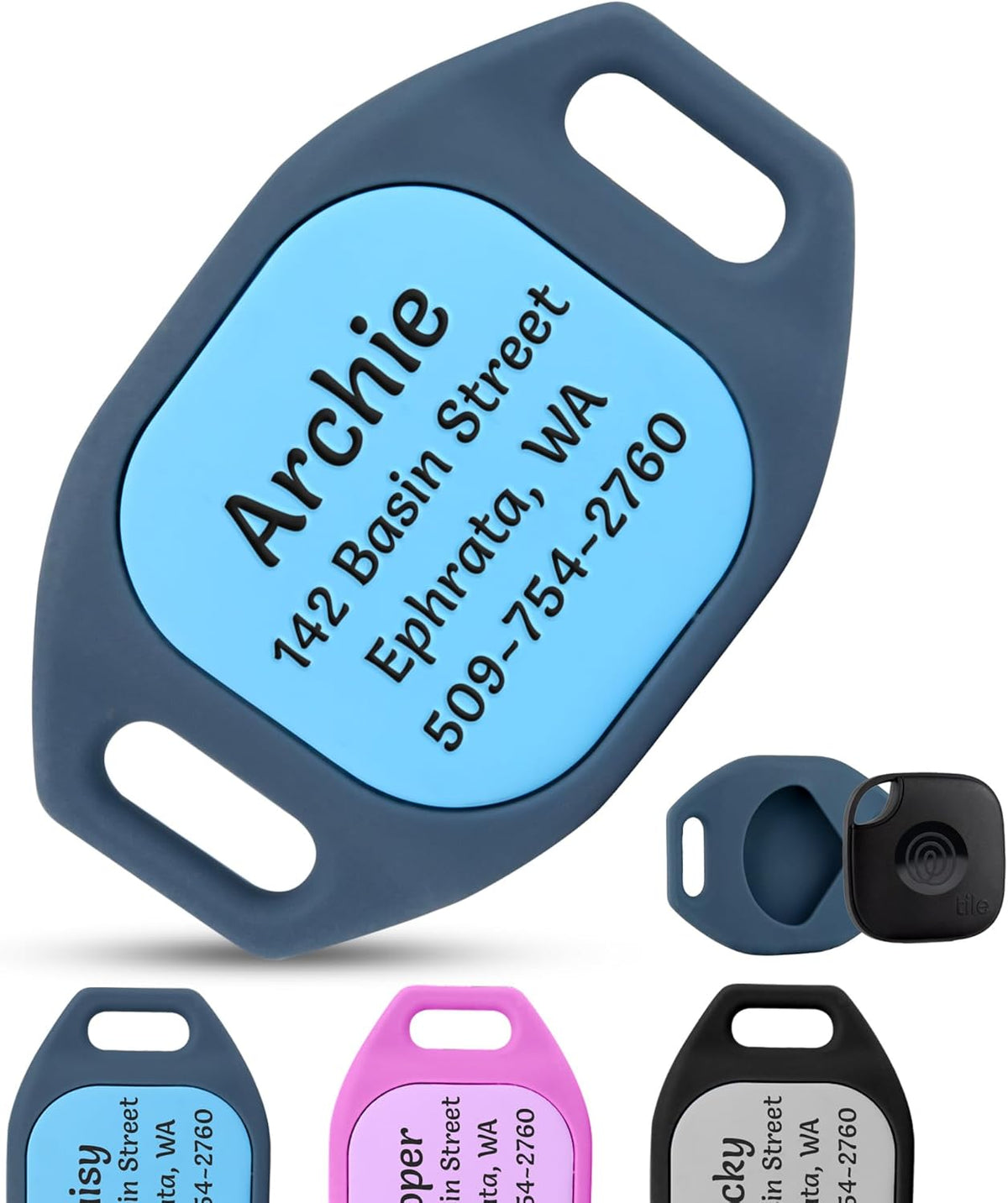 GoTags Designed for Life360 Tile Engraved Dog Collar Holder, Personalized Case for Pet Collar, Up to 4 Lines of Custom Text, Slide On Tag for GPS Dog Tracker, Compatible with iOS Android (Tile, Large) - Image 9