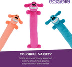 Multipet Loofa long-bodied dog plush toy in an assorted yellow color option.