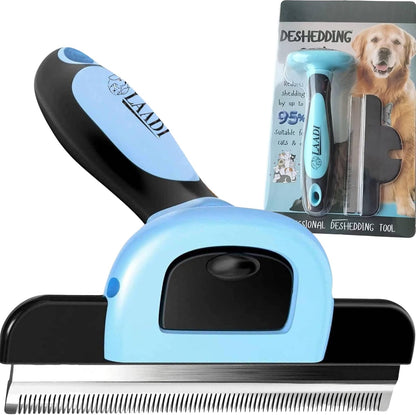 LAADI Deshedding Tool for Dogs and Cats - Reduces Shedding by Up to 95% in Less Than 10 Minutes - Professional Grooming Brush for All Hair Types - Ergonomic Design and Skin Massage Needles - Blue - Image 9