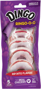 Dingo Ringo O O rawhide dog treats front view packaging