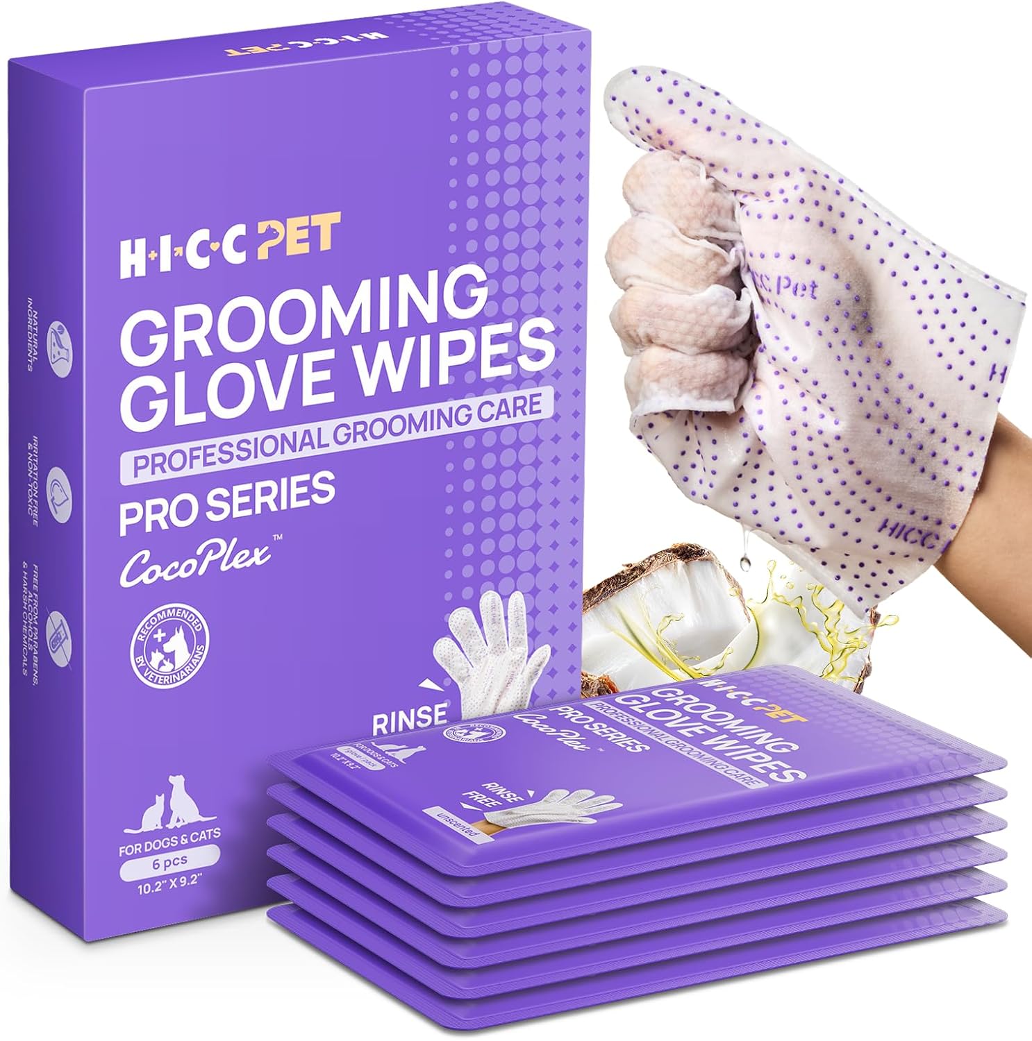 HICC PET Dog Wipes Cleaning Deodorizing PRO for Dogs&Cats, 20PCS Hypoallergenic Puppy Wipes, No-Rinse Pet Wipes, Extra Thick Dual-Textured Pet Glove Wipes for Paws, Face, Ears & Butt, Coconut Scent - Image 12