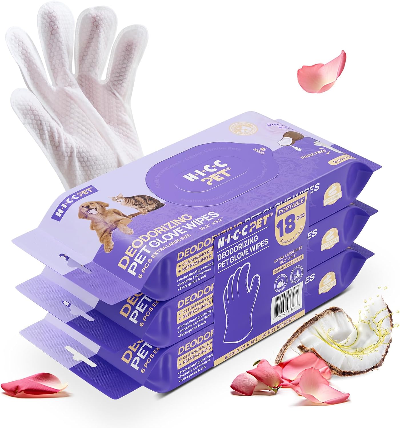 HICC PET Dog Wipes Cleaning Deodorizing Glove Wipes for Dogs, Cats & Horses, Vet Recommended Hypoallergenic Hydrating & Nourishing Pet Wipes for Eyes, Ears, Butt & Paws, No-Rinse, 20pcs Coconut Scent - Image 15