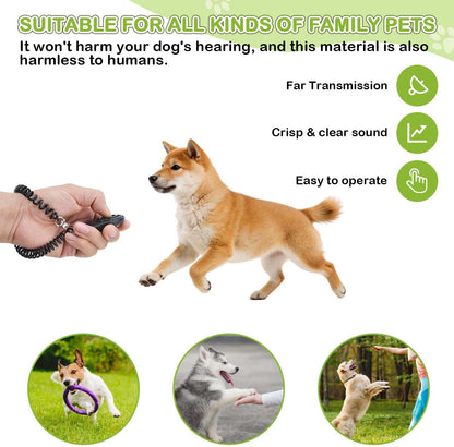 Ultrasonic dog training whistle and button clicker accessories included with pouch