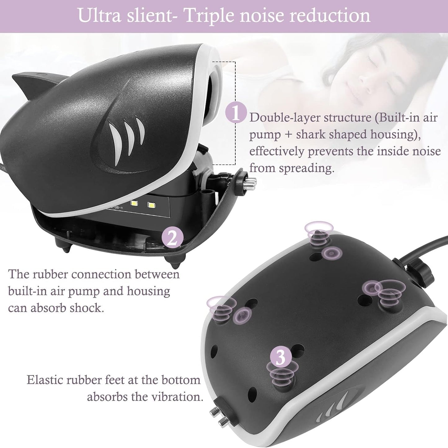 Side profile of Hitop 6W aquarium aerator showing decorative lights
