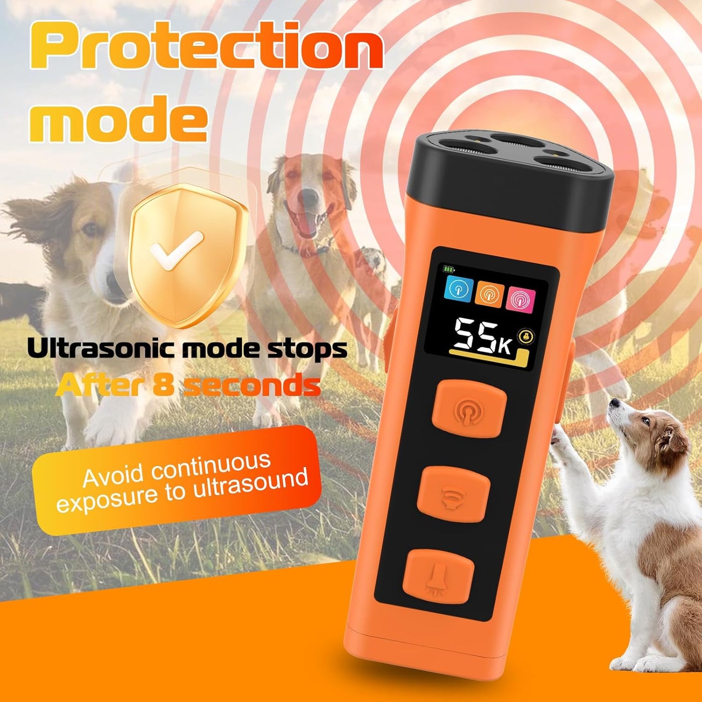 Kqmop dog bark deterrent device showing USB-C charging port