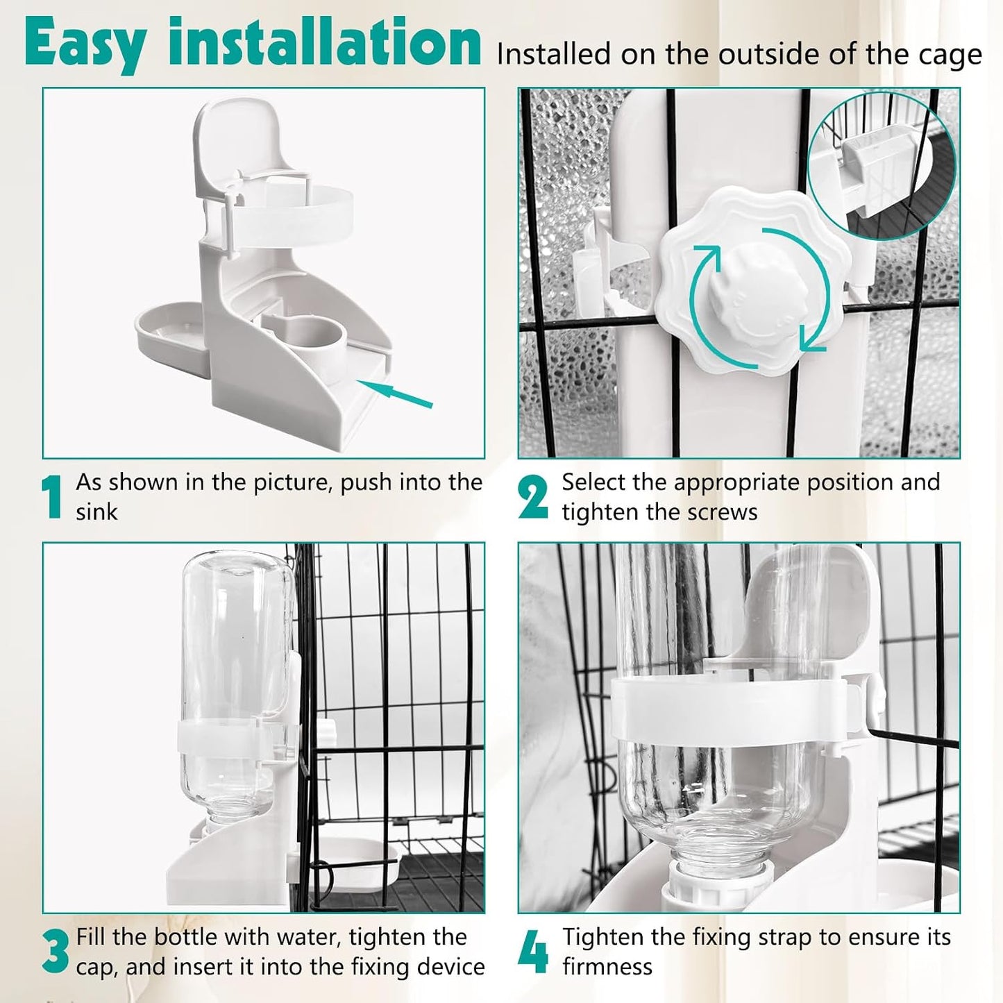 kathson 2PCS Rabbit Water Bottle, 17oz Hanging Water Fountain Automatic Dispenser No Leak WaterFeeder for Bunny Chinchilla Guinea Pig Hedgehog Ferret - Image 5