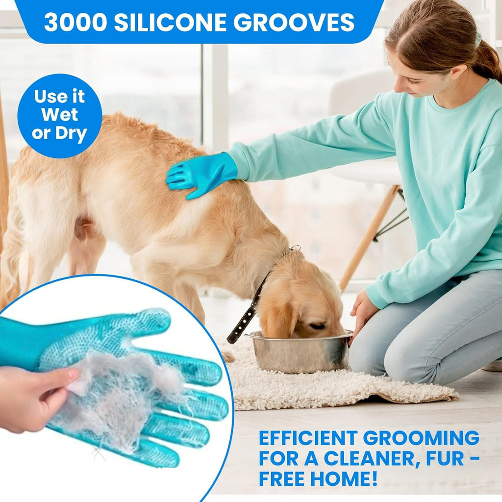 Silicone pet grooming gloves for bath time and hair removal