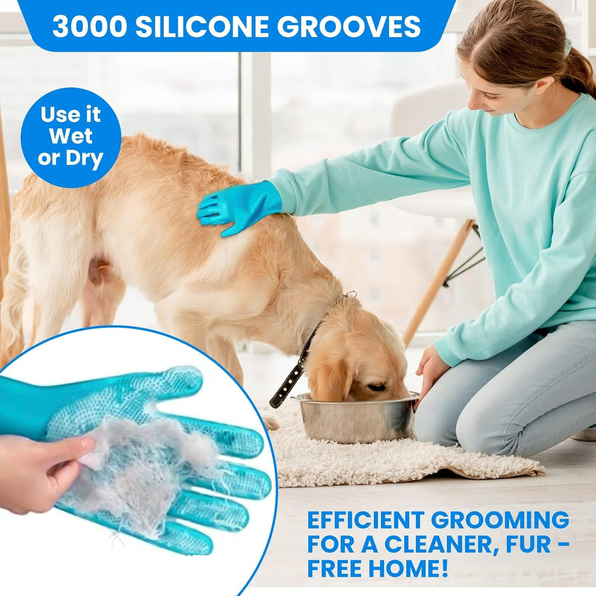 Silicone pet grooming gloves for bath time and hair removal