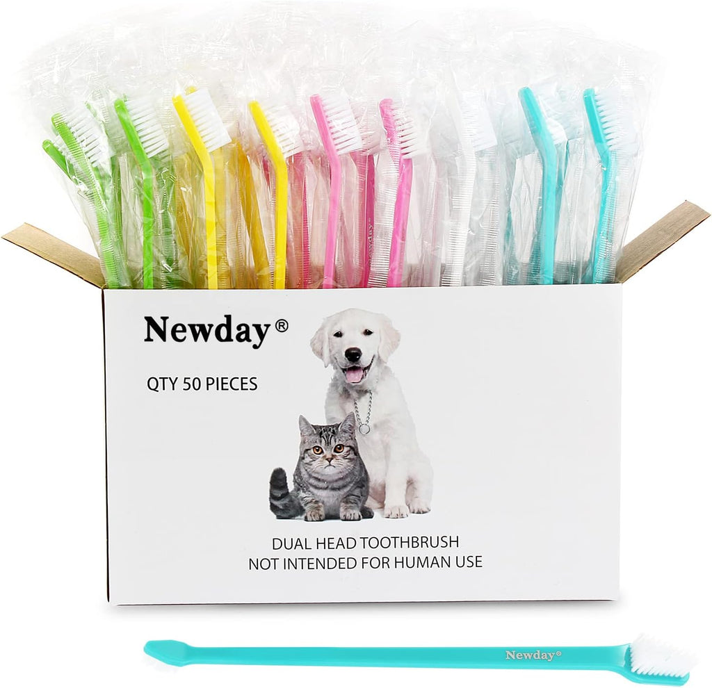 Newday 50 Pieces Double-Headed Dog Cat Pet Toothbrush, Super Soft Bristles Oral Care Teeth, pet Tooth Brush for Dogs, Dog toothbrushes in Bulk Individual polybag (Blue) - Image 9