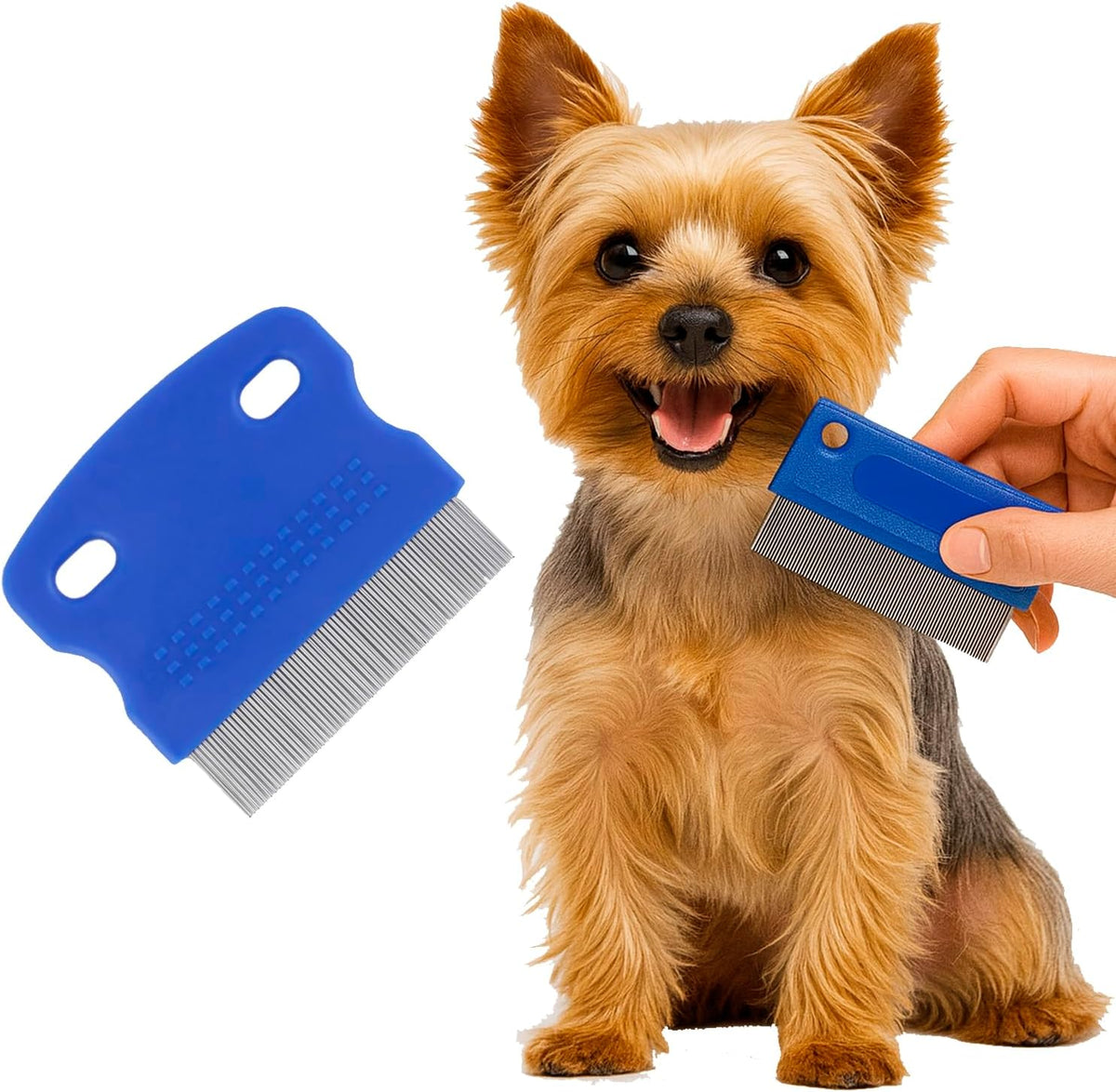 Pets&Goods tear stain and flea remover comb set front view showing two blue grooming tools.