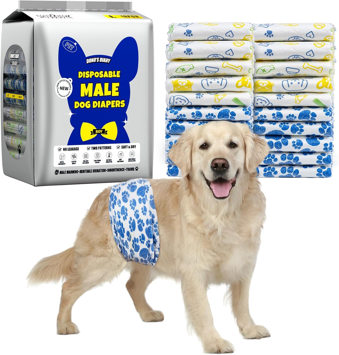 Dono Dog Diapers Male, Disposable Male Dog Wraps 60ct, Ultra Absorbent Doggie Diapers, Rapid-Dry Leak-Proof Puppy Diapers, Wetness Indicator Excitable Urination Incontinence, Small - Image 10