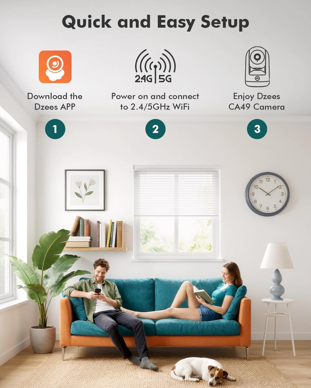 Dzees 2K Indoor Security Camera 2 Pack, 360 Degree WiFi Pet Camera with Phone App, 5G and 2.4G, Wired Home Camera with 2-Way Audio, Motion Tracking, Night Vision, Black - Image 9