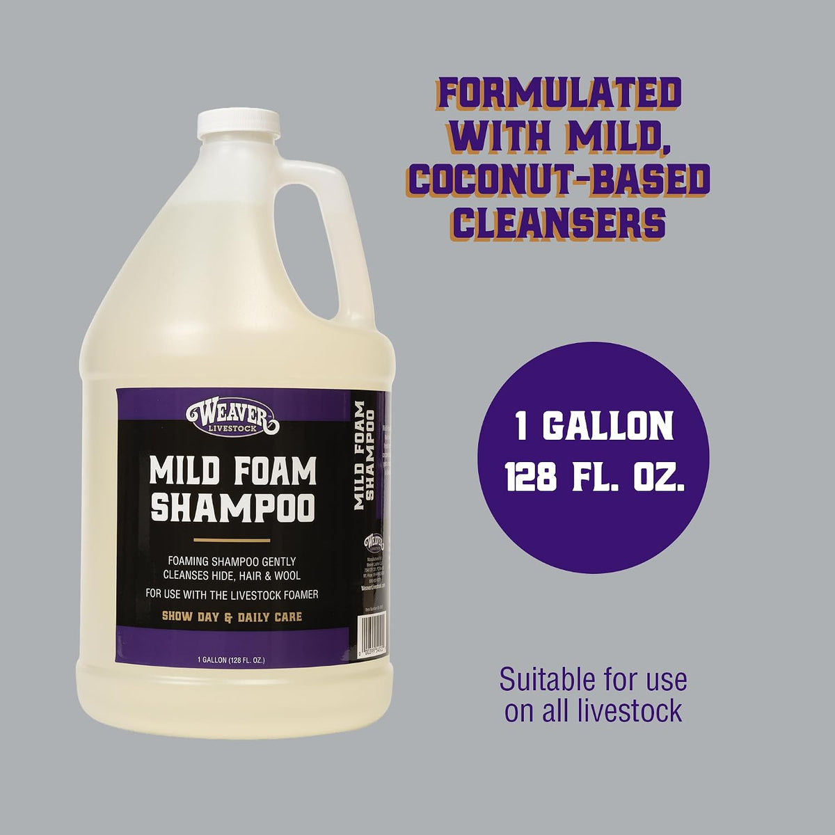 Livestock grooming container showing coconut based formula details