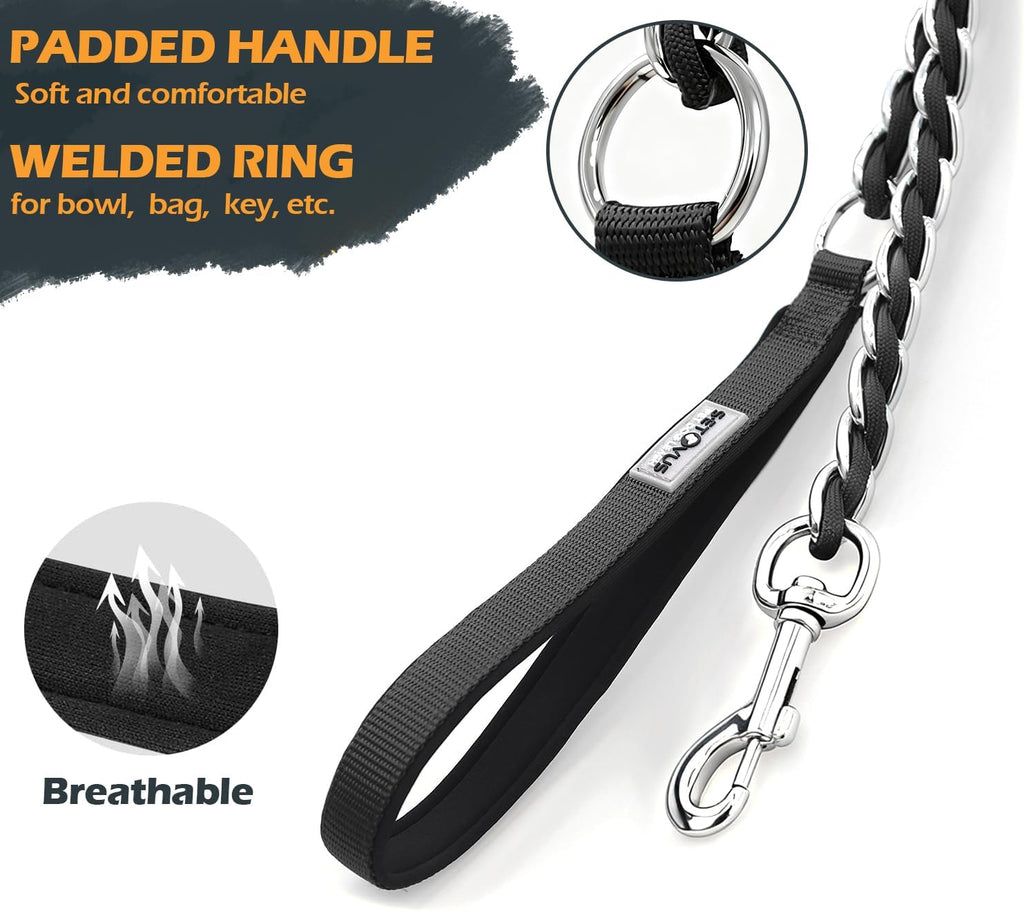 Authentic USA imported anti bite chrome plated dog chain lead with rotating clasp close up